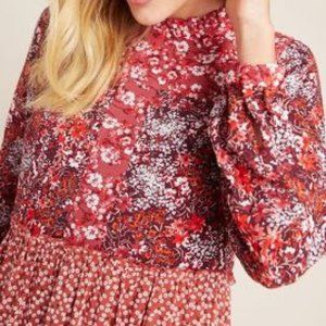 Maeve Anthropologie Red Esther Tiered Tunic Dress